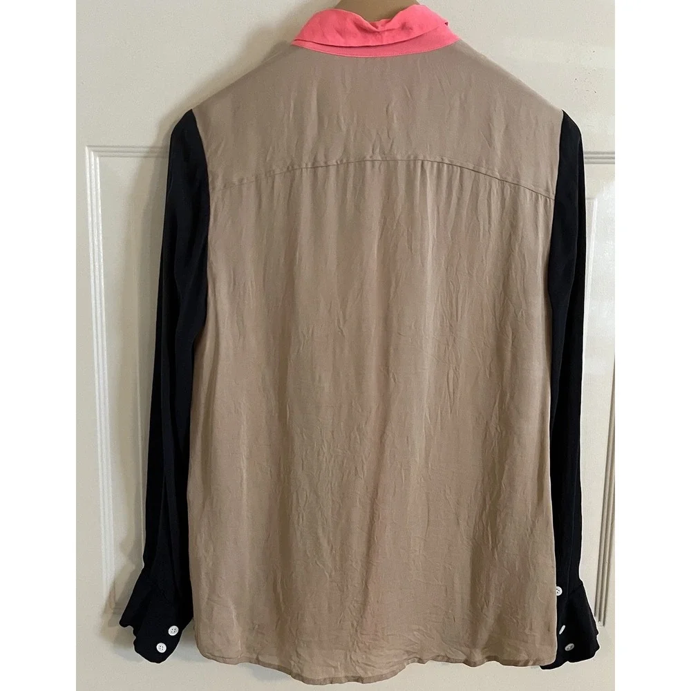J. Crew Y2k Silk Blouse Womens‎ 6 Colorblock Button Up Elevated Basic
